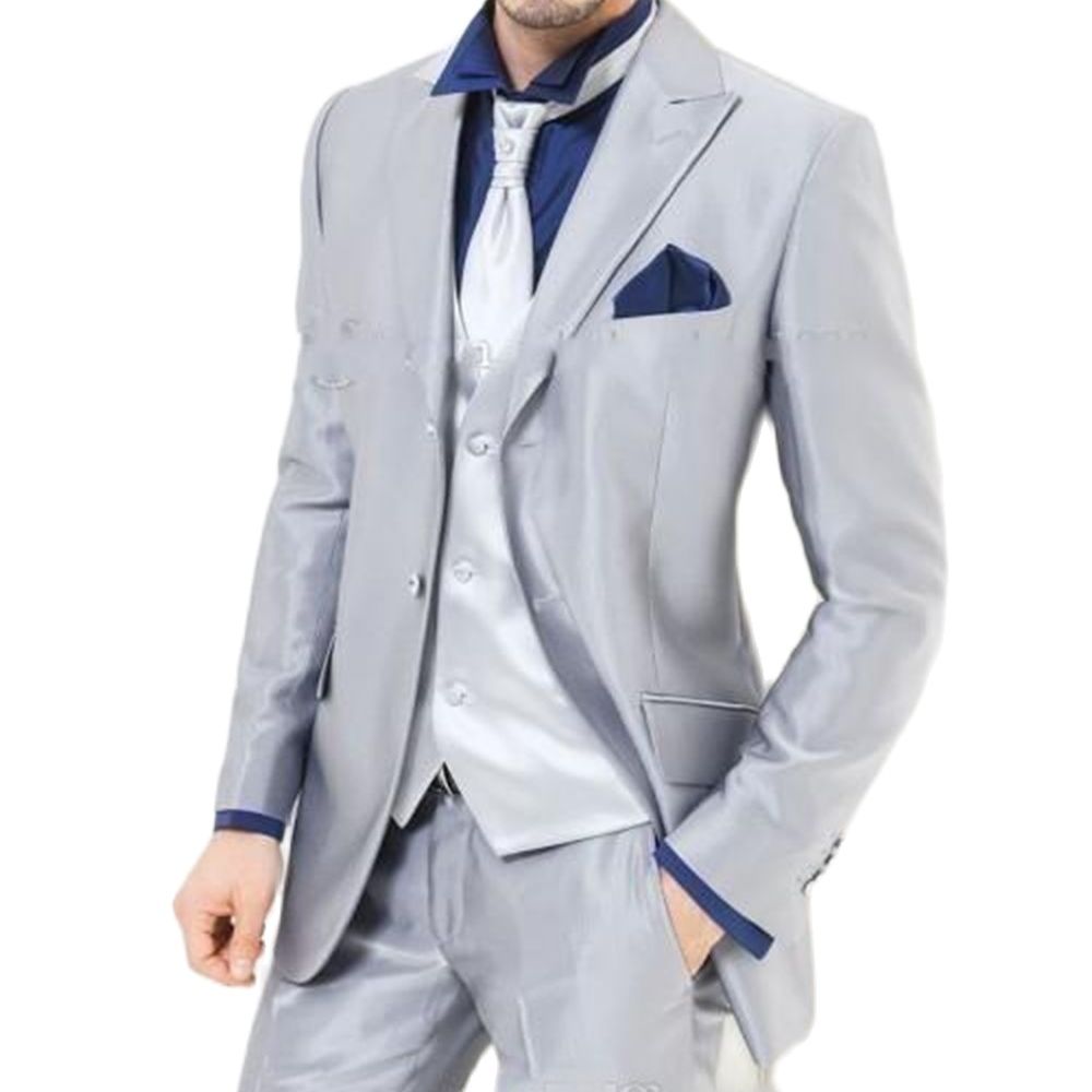 Men'S Formal Dinner Wear - Trajes de satén plateado brillante hechos