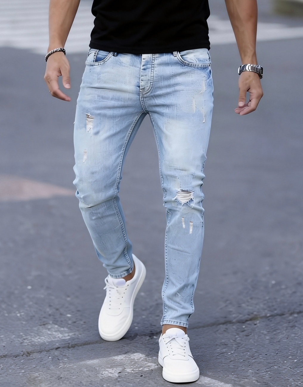 Men Formal Wear With Jeans - Vaqueros ajustados elásticos para hombre, no