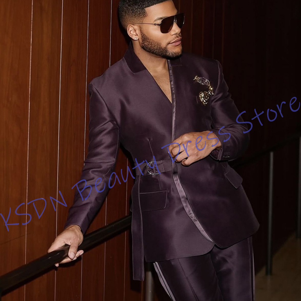 Men Formal Wear Purple - Elegante traje de satén morado para