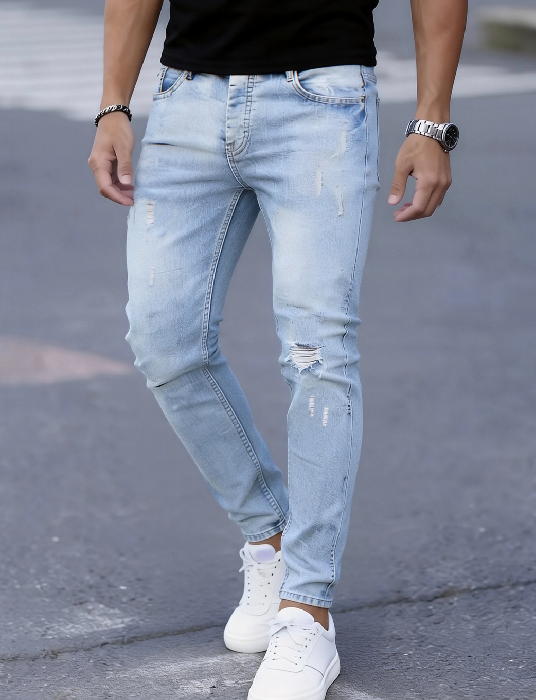 Vaqueros ajustados elásticos p - Men Formal Wear With Jeans reseña y precio