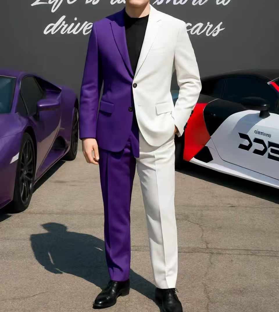 Conjunto de traje morado y bla - Men Formal Wear Purple reseña y precio